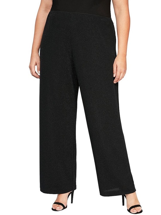 Alex Evenings Pants - Alex Evenings Black Metallic Knit Straight Leg Pull-On Pants, Women's 1X